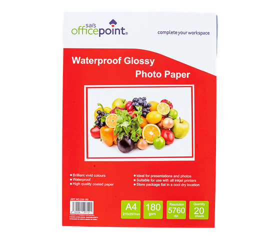 Office Point Glossy Photo PaperΒ 258-230 GSM for Epson/ Brother sheet of 20