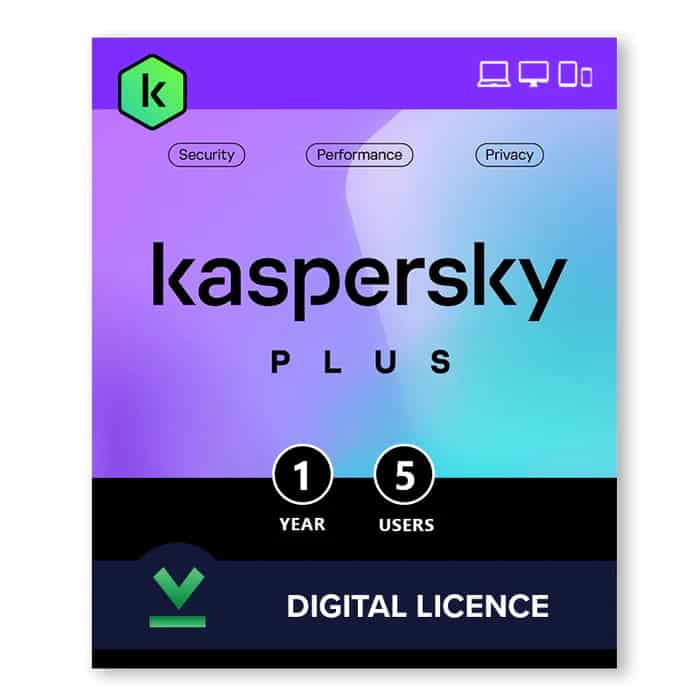 Kaspersky Plus, 5 Devices - 1 Year License.